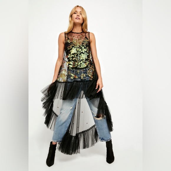 Free People Night Moves Sequin Maxi Top - Picture 2 of 7